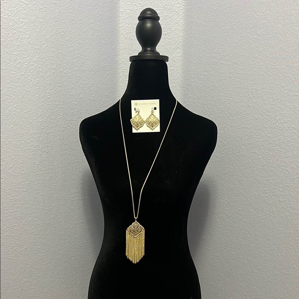Gold Fringe Necklace and Earring Set